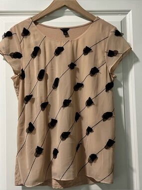 Ann Taylor Women’s Embellished TopSize Small Beige/Black